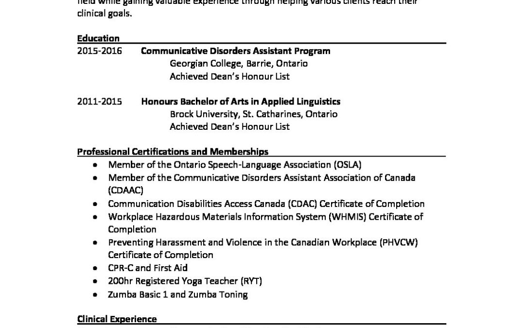 help creating a resume in cda